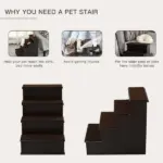 4 Step Pet Stairs with Cushioned Removable Cover for Small Dogs and Cats, Brown - Image 5