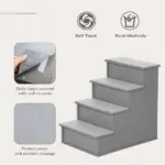 PawHut Pet Stairs Small Dog Steps for Couch Bed with Cushioned Cover Grey - Image 4