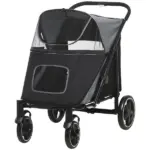 PawHut Pet Stroller Dog Cat Carriage One Click Fold with Universal Front Wheels Shock Absorber Brakes Storage Bags Mesh Window - Image 11