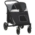 PawHut Pet Stroller Dog Cat Carriage One Click Fold with Universal Front Wheels Shock Absorber Brakes Storage Bags Mesh Window - Image 12