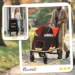 Pet Stroller Dog Cat Carriage One Click Fold with Universal Front Wheels Shock Absorber Brakes Storage Bags Mesh Window - Image 3