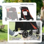 Pet Stroller Dog Cat Carriage One Click Fold with Universal Front Wheels Shock Absorber Brakes Storage Bags Mesh Window - Image 6