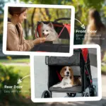 Pet Stroller Dog Cat Carriage One Click Fold with Universal Front Wheels Shock Absorber Brakes Storage Bags Mesh Window - Image 7
