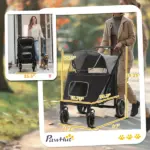 PawHut Pet Stroller Dog Cat Carriage One Click Fold with Universal Front Wheels Shock Absorber Brakes Storage Bags Mesh Window - Image 3