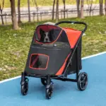 Pet Stroller Dog Cat Carriage One Click Fold with Universal Front Wheels Shock Absorber Brakes Storage Bags Mesh Window - Image 10