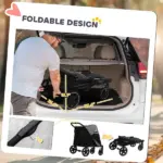 PawHut Pet Stroller Dog Cat Carriage One Click Fold with Universal Front Wheels Shock Absorber Brakes Storage Bags Mesh Window - Image 5