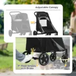 PawHut Pet Stroller Dog Cat Carriage One Click Fold with Universal Front Wheels Shock Absorber Brakes Storage Bags Mesh Window - Image 6