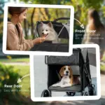PawHut Pet Stroller Dog Cat Carriage One Click Fold with Universal Front Wheels Shock Absorber Brakes Storage Bags Mesh Window - Image 7