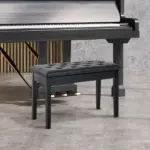 HOMCOM Piano Bench Traditional 2-Person Birchwood with Faux Leather Padding Black - Image 2