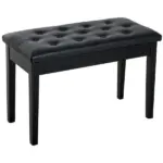 HOMCOM Piano Bench Traditional 2-Person Birchwood with Faux Leather Padding Black