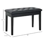 HOMCOM Piano Bench Traditional 2-Person Birchwood with Faux Leather Padding Black - Image 3