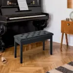 HOMCOM Piano Bench Traditional 2-Person Birchwood with Faux Leather Padding Black - Image 4