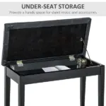 HOMCOM Piano Bench Traditional 2-Person Birchwood with Faux Leather Padding Black - Image 6