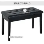 HOMCOM Piano Bench Traditional 2-Person Birchwood with Faux Leather Padding Black - Image 7