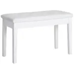 Piano Bench with Storage Wooden Duet Seat White Faux Leather Cushion Button Tufted - Image 11
