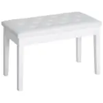 Piano Bench with Storage Wooden Duet Seat White Faux Leather Cushion Button Tufted