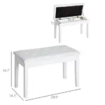 Piano Bench with Storage Wooden Duet Seat White Faux Leather Cushion Button Tufted - Image 3