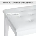 Piano Bench with Storage Wooden Duet Seat White Faux Leather Cushion Button Tufted - Image 5