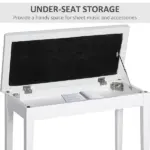 Piano Bench with Storage Wooden Duet Seat White Faux Leather Cushion Button Tufted - Image 6