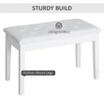 Piano Bench with Storage Wooden Duet Seat White Faux Leather Cushion Button Tufted - Image 7