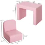 Pink 2-in-1 Convertible Kids Sofa Set Toddler Table and Chair Versatile Couch for Boys and Girls - Image 3