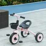 Qaba Pink Kids Tricycle for Toddlers Age 2-5 with Adjustable Seat Basket Bell Handlebar Grips Toddler Bike - Image 10