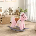 Plush Rocking Horse with Bear Toy and Animal Sounds Pink for Ages 3+ - Image 2