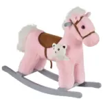 Plush Rocking Horse with Bear Toy and Animal Sounds Pink for Ages 3+