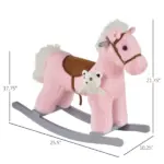 Plush Rocking Horse with Bear Toy and Animal Sounds Pink for Ages 3+ - Image 3