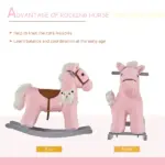 Plush Rocking Horse with Bear Toy and Animal Sounds Pink for Ages 3+ - Image 5