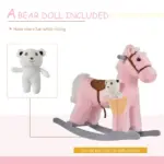Plush Rocking Horse with Bear Toy and Animal Sounds Pink for Ages 3+ - Image 8