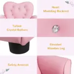 Pink Princess Toddler Sofa Chair with Tufted Upholstery and Diamond Decor - Image 5