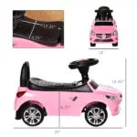 Aosom Pink Toddler Ride On Toy Car Foot-to-Floor with Music Horn Headlights Storage - Image 3