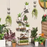 Outsunny Plant Stand Indoor, 8 Tier 62" S-Shaped Plant Shelf, Corner Plant Rack for Multiple Plants, Carbonised Finish - Image 2