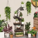 Outsunny Plant Stand Indoor, 8 Tier 62" S-Shaped Plant Shelf, Corner Plant Rack for Multiple Plants, Carbonised Finish - Image 2