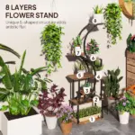 Outsunny Plant Stand Indoor, 8 Tier 62" S-Shaped Plant Shelf, Corner Plant Rack for Multiple Plants, Carbonised Finish - Image 4