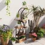 Outsunny Plant Stand Indoor, 8 Tier 62" S-Shaped Plant Shelf, Corner Plant Rack for Multiple Plants, Carbonised Finish - Image 8
