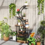 Outsunny Plant Stand Indoor, 8 Tier 62" S-Shaped Plant Shelf, Corner Plant Rack for Multiple Plants, Carbonised Finish - Image 10