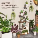 Outsunny Plant Stand Indoor, 8 Tier 62" S-Shaped Plant Shelf, Corner Plant Rack for Multiple Plants, Carbonised Finish - Image 4