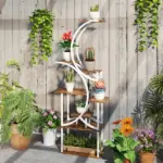 Outsunny Plant Stand Indoor, 8 Tier 62" S-Shaped Plant Shelf, Corner Plant Rack for Multiple Plants, Carbonised Finish - Image 10