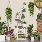Outsunny Plant Stand Indoor, 8 Tier 62 Inch S-Shaped Plant Shelf, Corner Plant Rack for Multiple Plants, White - Image 2