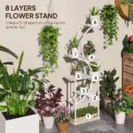 Outsunny Plant Stand Indoor, 8 Tier 62 Inch S-Shaped Plant Shelf, Corner Plant Rack for Multiple Plants, White - Image 4