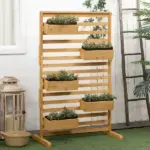 Outsunny Plant Stand Outdoor with 5 Hanging Flower Boxes Wooden Lattice for Patio Porch Climbing Plants - Image 2