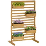 Outsunny Plant Stand Outdoor with 5 Hanging Flower Boxes Wooden Lattice for Patio Porch Climbing Plants