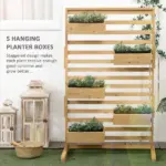 Outsunny Plant Stand Outdoor with 5 Hanging Flower Boxes Wooden Lattice for Patio Porch Climbing Plants - Image 4