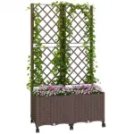 Outsunny Planter Box with Trellis, Self Watering Raised Garden Bed with Lockable Wheels and Drainage Holes, Brown - Image 11
