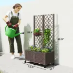 Outsunny Planter Box with Trellis, Self Watering Raised Garden Bed with Lockable Wheels and Drainage Holes, Brown - Image 3