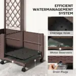 Outsunny Planter Box with Trellis, Self Watering Raised Garden Bed with Lockable Wheels and Drainage Holes, Brown - Image 5