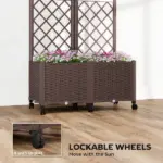 Outsunny Planter Box with Trellis, Self Watering Raised Garden Bed with Lockable Wheels and Drainage Holes, Brown - Image 6
