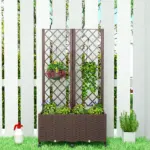 Outsunny Planter Box with Trellis, Self Watering Raised Garden Bed with Lockable Wheels and Drainage Holes, Brown - Image 8